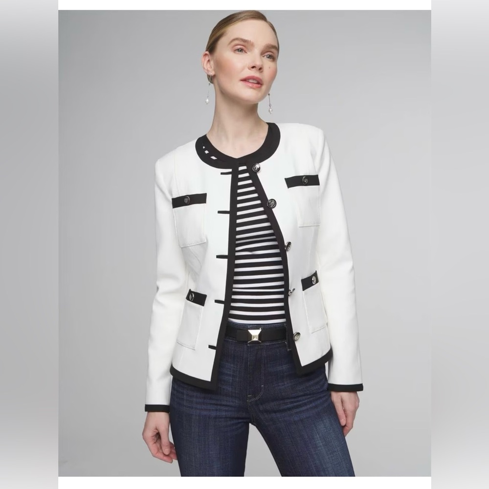 Whbm Colorblock Stylist Jacket Size 10 Color Ecru… - image 5